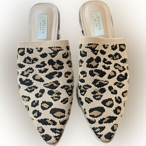 STEVEN NEW YORK Valdez Knit Mule women’s slip on 7.5 leopard cheetah print shoe